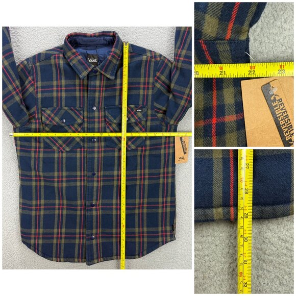 Vans Shirt Jacket Mens Small Navy Blue Plaid Brickell Reversible Quilted Flannel - Picture 13 of 13